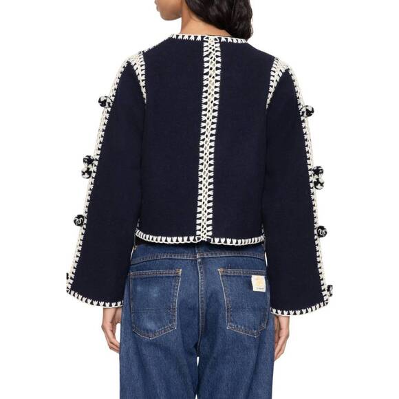 NEW SEA addison pom pom jacket in navy - Picture 2 of 2